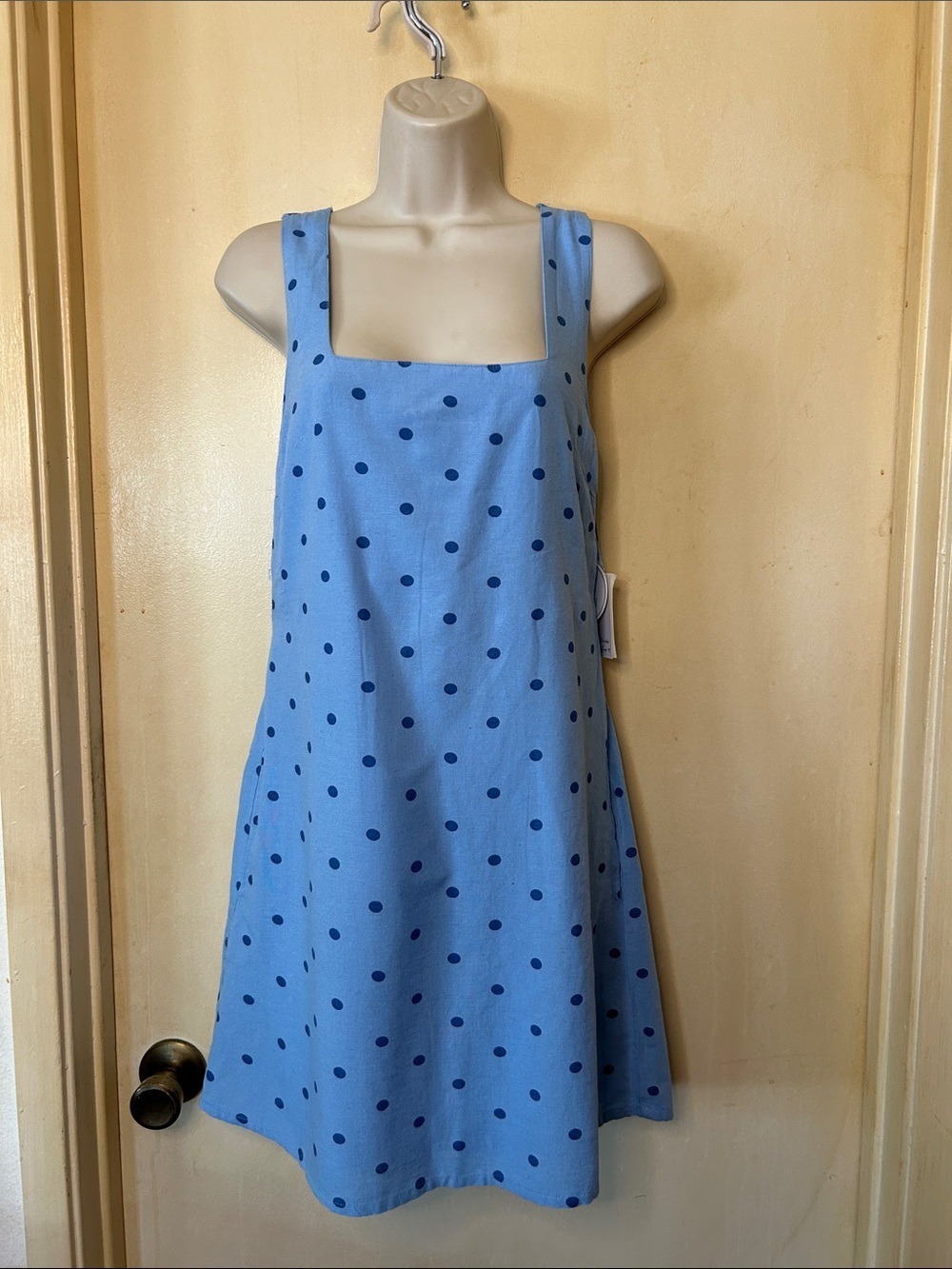 Japna Light Blue Polka Dot Cotton/Linen Mini Dress size S